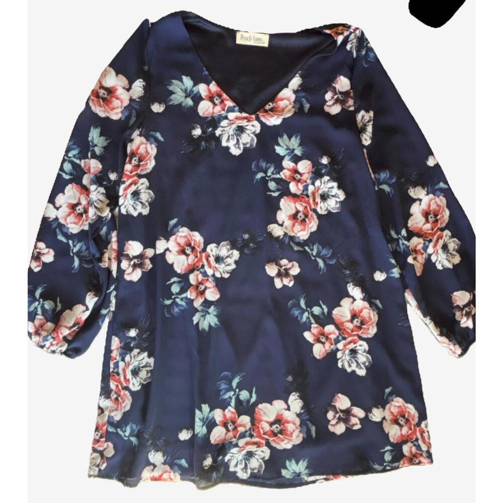 Peach Love Floral V-Neck Tunic Top Spring Easter Summer Large